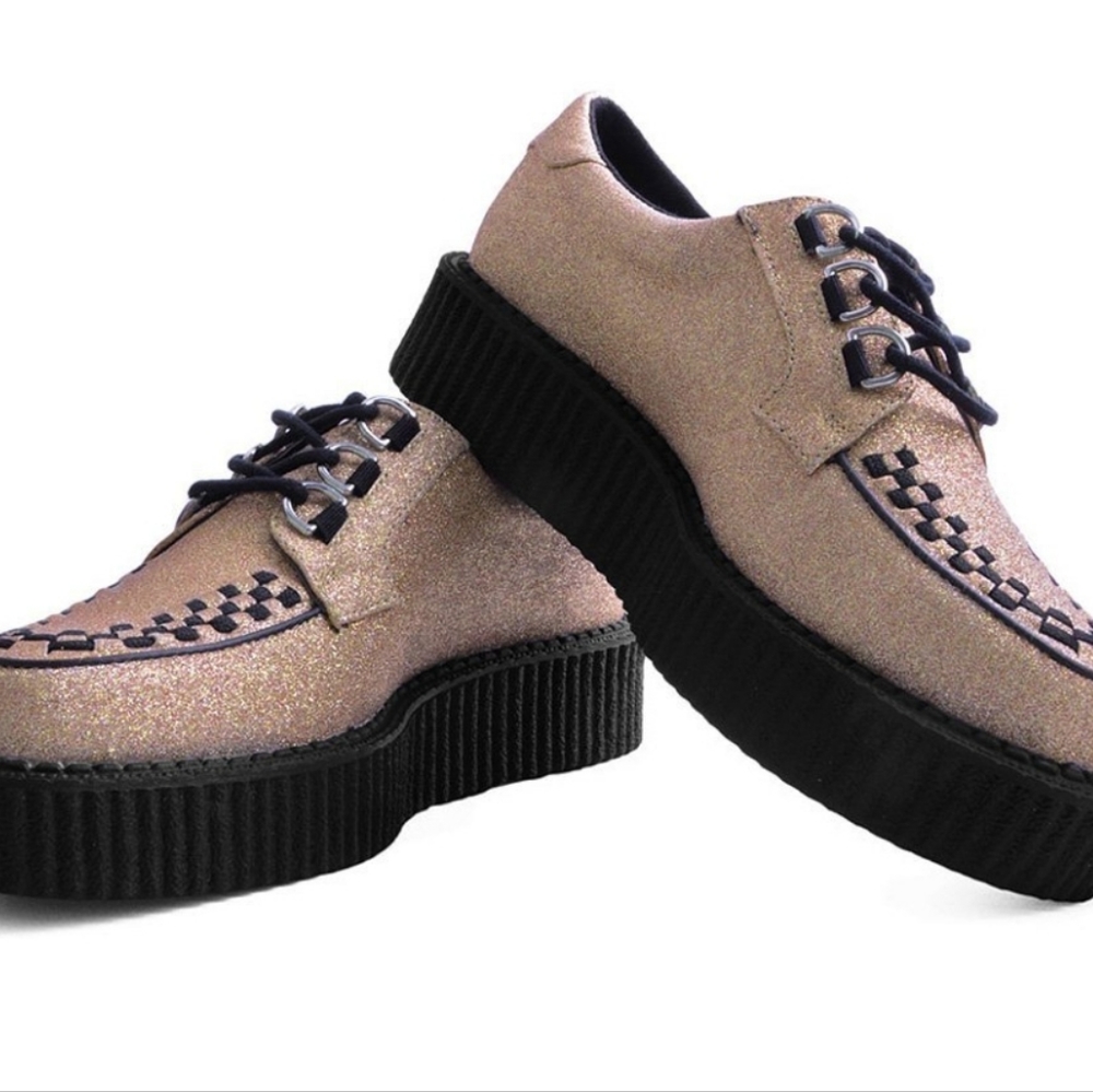 ROSE GLITTER TUK CREEPERS Anarchic 3-D ring size 6 Vegan